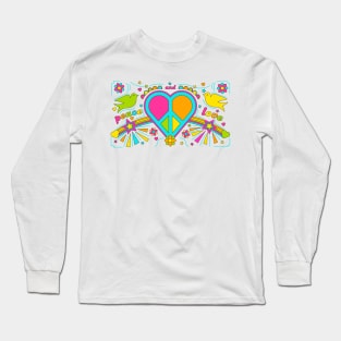 Peace and Love Peace Sign Heart and Doves Long Sleeve T-Shirt